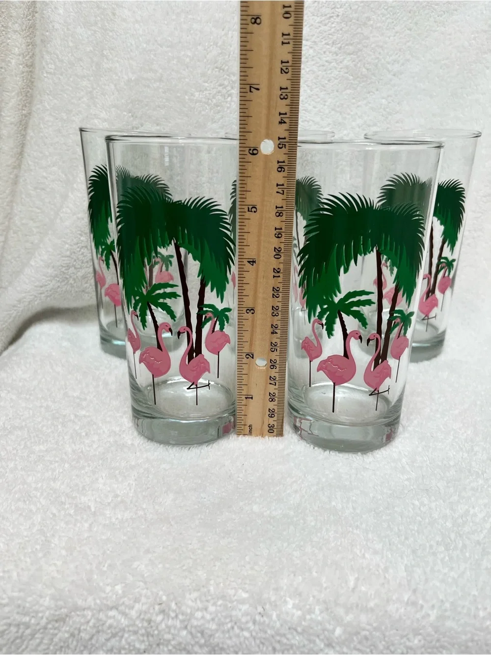 Tropical Flamingo Vintage Highball Glass - Pink & Green Set  Of 5 Holds 12  EUC